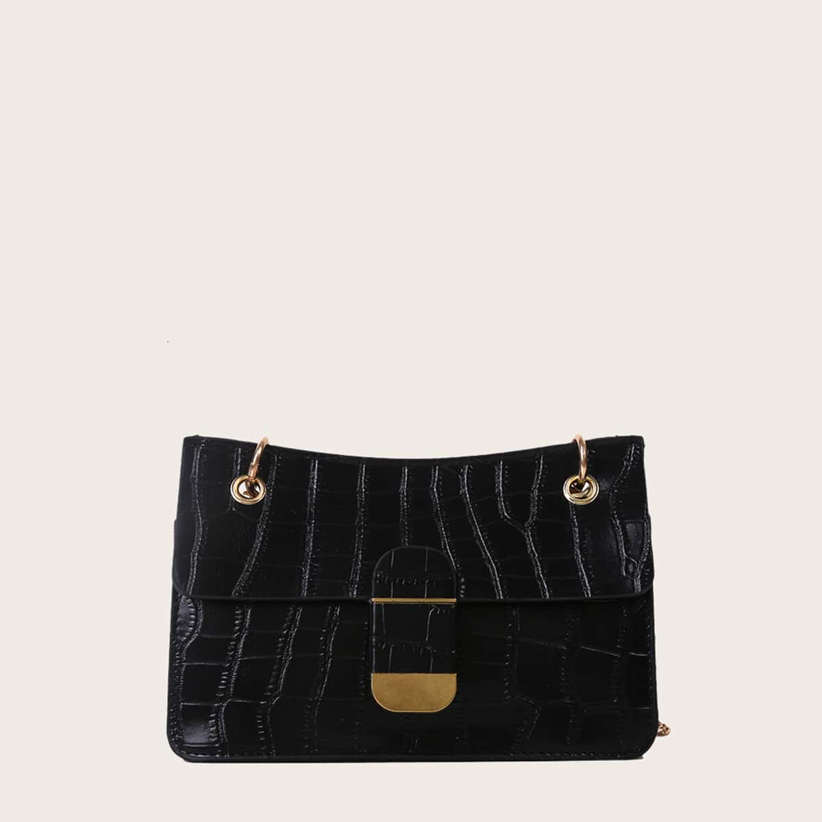 

Croc Embossed Chain Crossbody Bag, Black