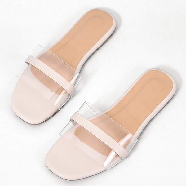 

Clear Open Toe Slide Sandals, Beige