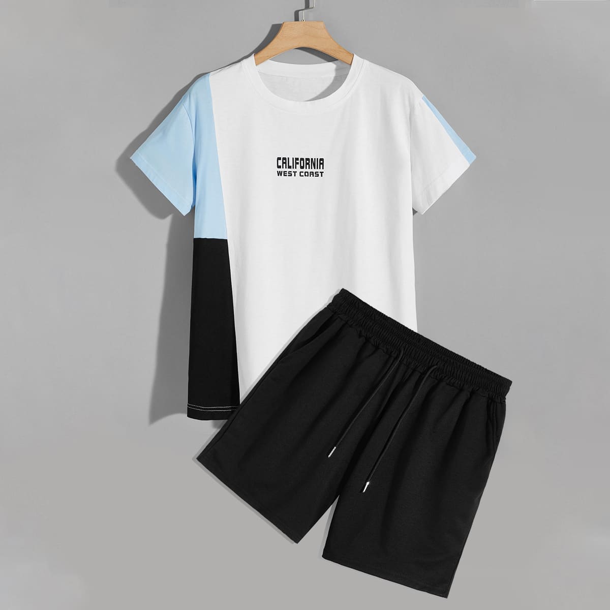 

Guys Letter Colorblock Tee & Track Shorts, Black and white