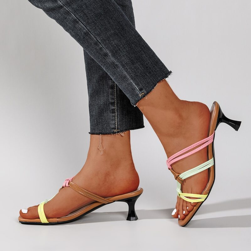 

Colorblock Strap Heeled Mule Sandals, Multicolor