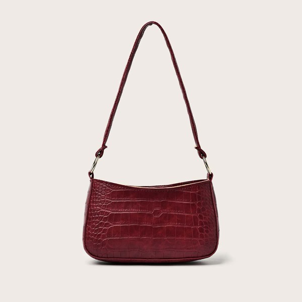 

Croc Embossed Baguette Bag, Burgundy