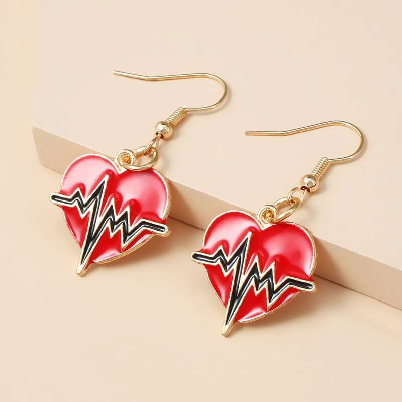 

Heart Drop Earrings, Red
