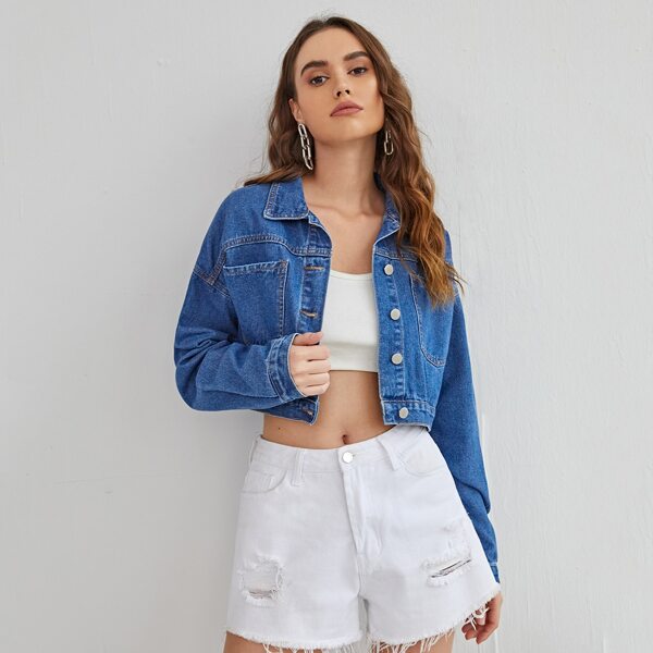 

Patch Pocket Button Front Denim Jacket, Medium wash