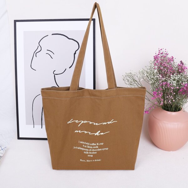 

Slogan Graphic Shopper Bag, Camel