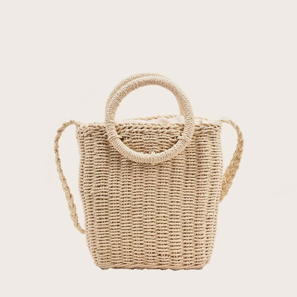 

Round Handle Woven Bucket Bag, Khaki