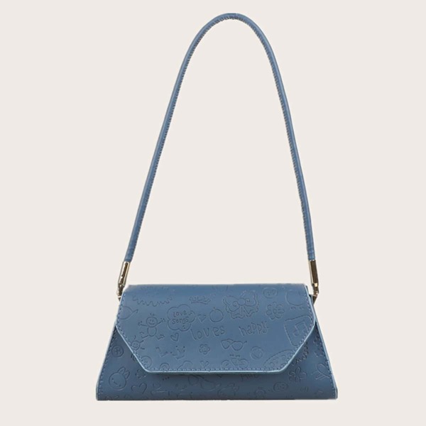 

Cartoon Embossed Flap Baguette Bag, Blue