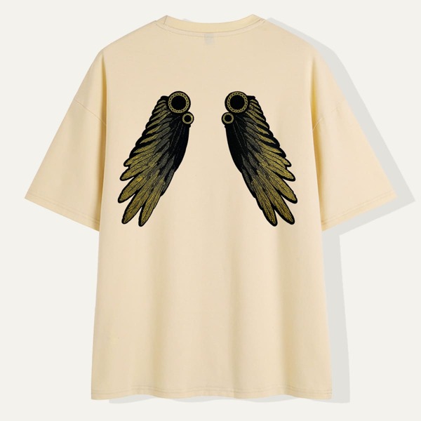 

Men Wings Embroidery Tee, Apricot