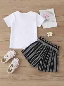 Bộ thời trang bé gái Thắt lưng Sọc Giải trí - Đen và trắng - Xem 2