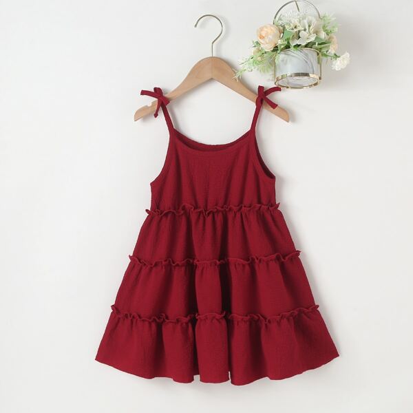 

Toddler Girls Frill Bow Cami Dress, Burgundy