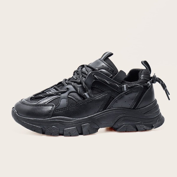 

Lace-up Front Mesh Panel Running Shoes, Black
