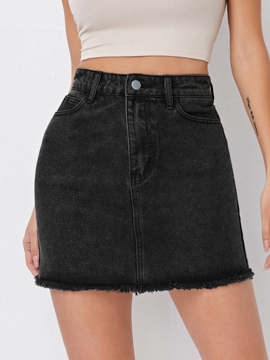Raw Hem Denim Skirt