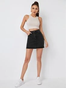 Raw Hem Denim Skirt