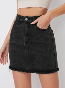 Raw Hem Denim Skirt