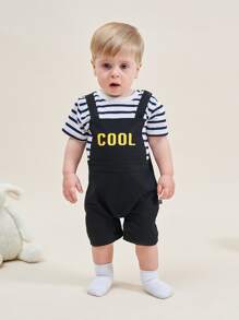 Peninsula Baby 2 en 1 mono con estampado de rayas y letra - Negro - Ver 1