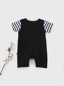 Peninsula Baby 2 en 1 mono con estampado de rayas y letra - Negro - Ver 3