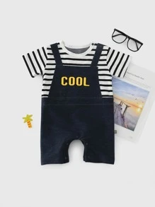 Peninsula Baby 2 en 1 mono con estampado de rayas y letra - Negro - Ver 4