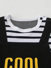 Peninsula Baby 2 en 1 mono con estampado de rayas y letra - Negro - Ver 6