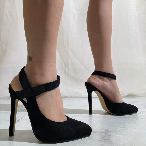 

Minimalist Ankle Strap Stiletto Heels, Black