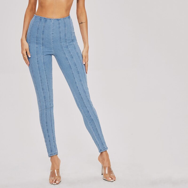 

High Waist Seam Front Skinny Jeans, Light wash