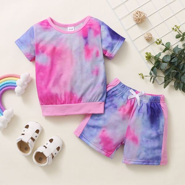 

Toddler Girls Tie Dye Tee With Shorts, Multicolor