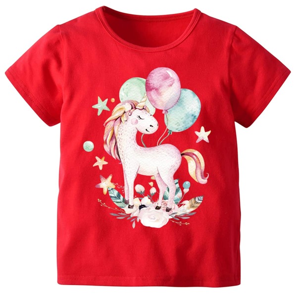 

Toddler Girls Unicorn & Star Print Tee, Red