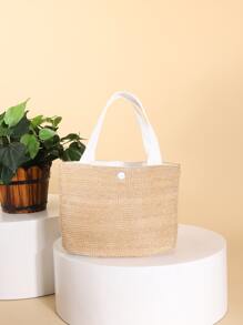 Straw Tote Bag - Khaki - View 1