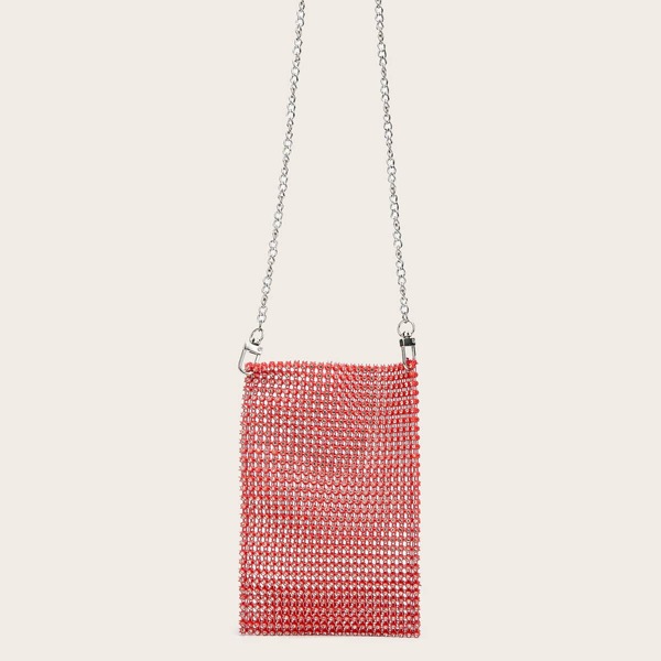 

Rhinestone Chain Bag, Red
