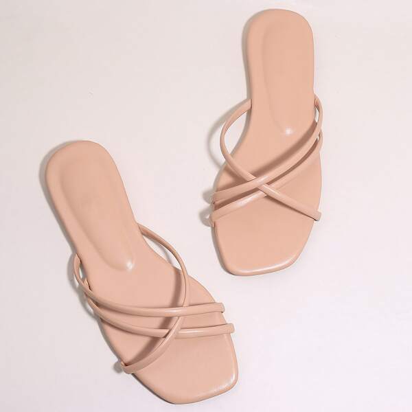 

Cross Strap Slide Sandals, Dusty pink