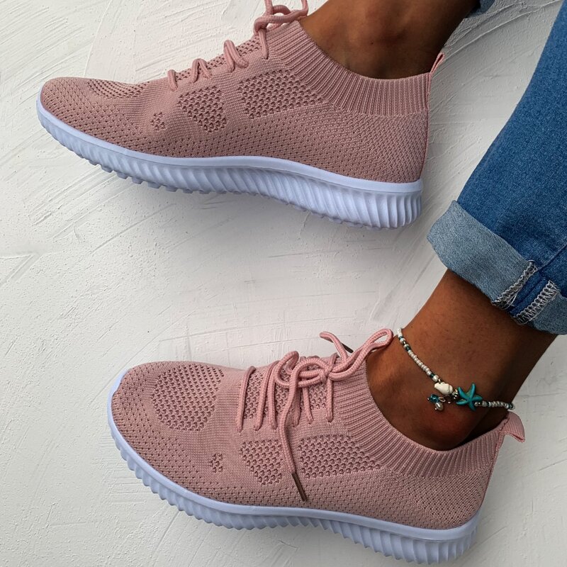 

Lace Up Decor Knit Running Shoes, Pink