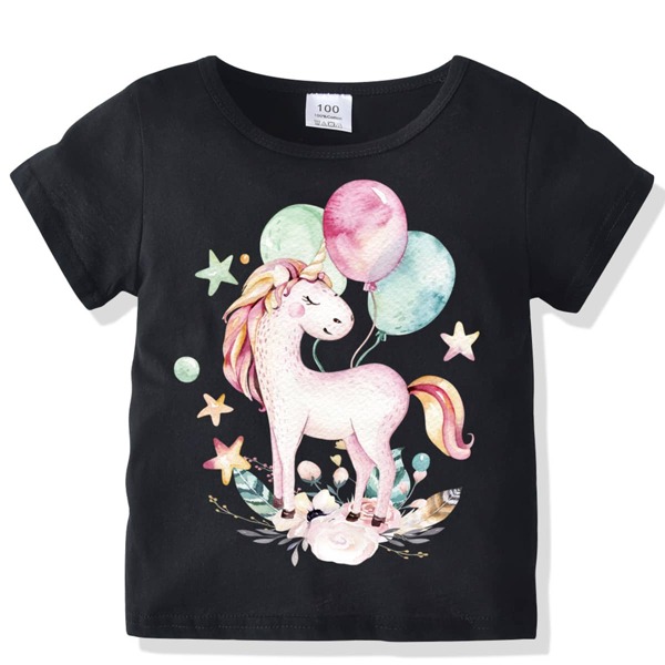 

Toddler Girls Floral & Unicorn Print Tee, Black