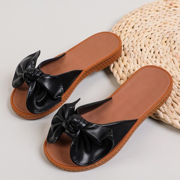 

Bow Decor Slide Sandals, Black