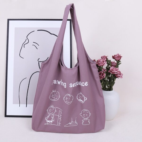 

Cartoon Graphic Tote Bag, Mauve purple