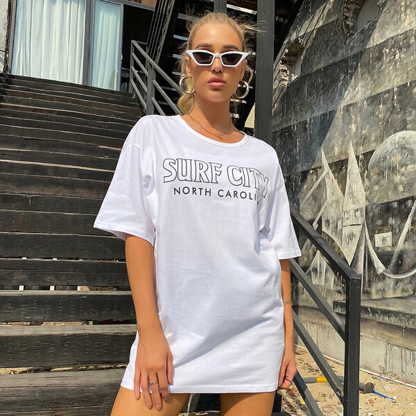 

Drop Shoulder Letter Graphic Tee, White