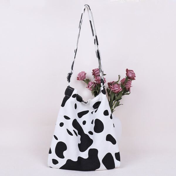 

Cow Pattern Shoulder Bag, Black and white