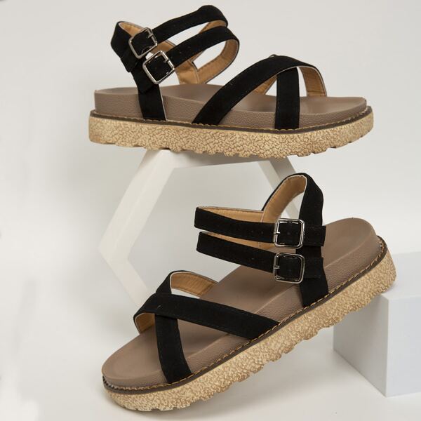 

Minimalist Cross Strap Sandals, Black
