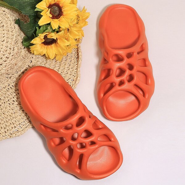 

Minimalist Hollow Out Slides, Coral orange