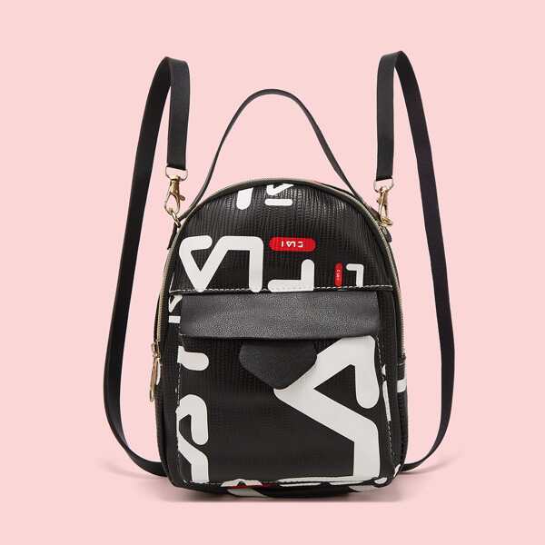 

Letter Graphic Pocket Front Backpack, Black