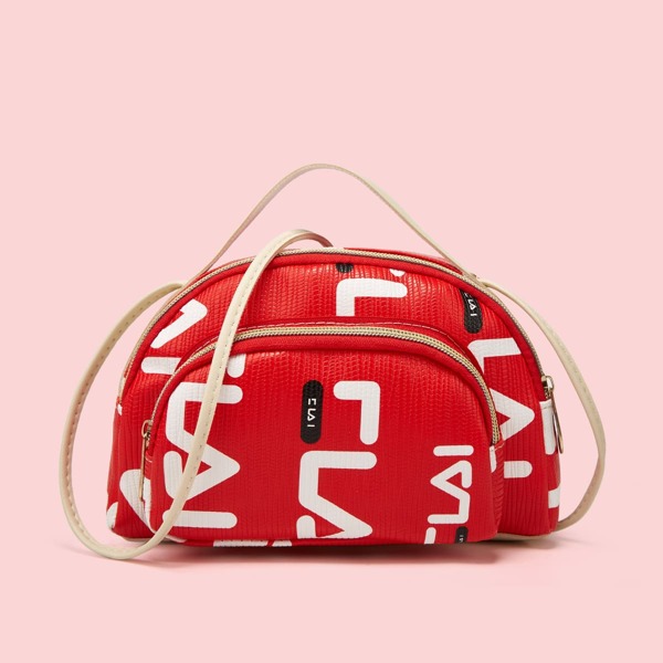 

Letter Graphic Pocket Front Satchel Bag, Red