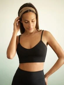 SHEIN EZwear Solid Crop Cami Top - Black - View 1