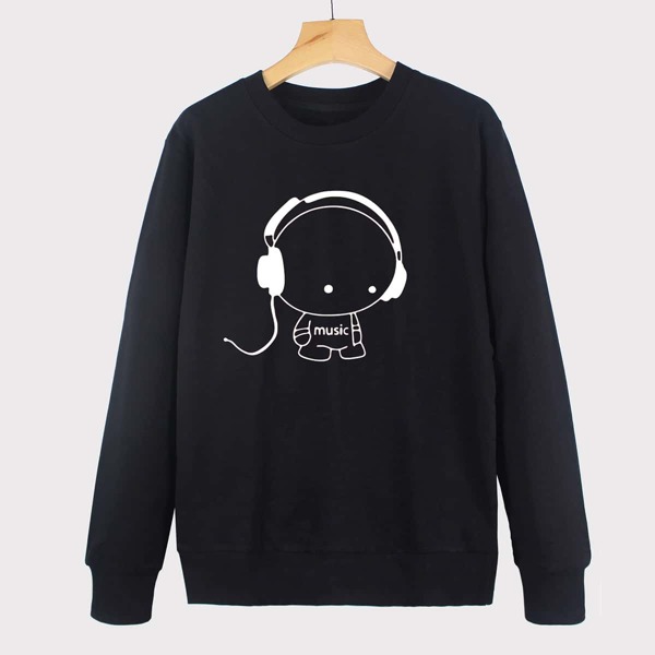

Letter & Cartoon Graphic Sweatshirt, Black