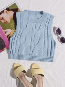 SHEIN Unity 纜繩針織毛衣背心 - 淺藍色 - 查看 1