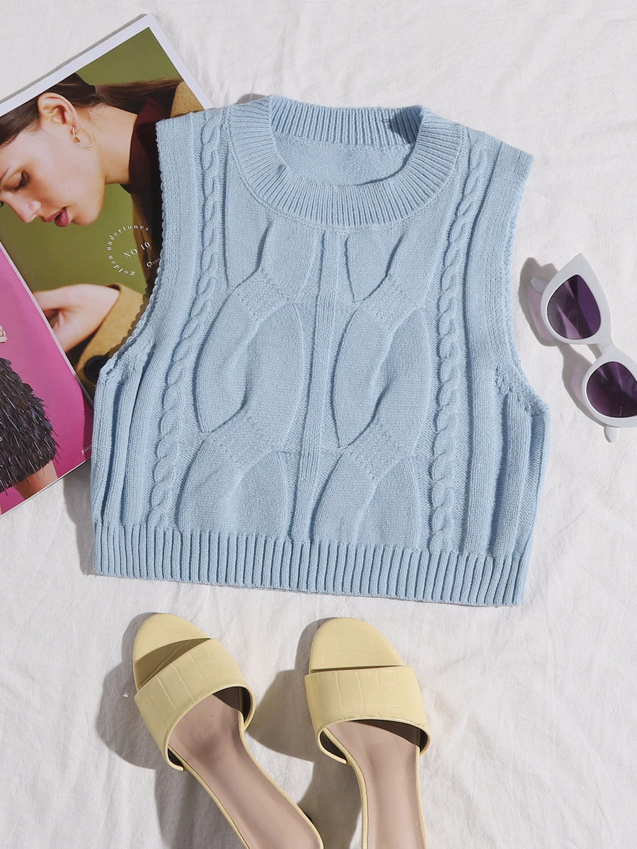 SHEIN Unity 纜繩針織毛衣背心 - 淺藍色 - 查看 1
