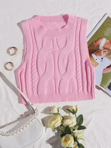 SHEIN Unity Chaleco jersey tejido de cable - Rosa Pálido - Ver 1
