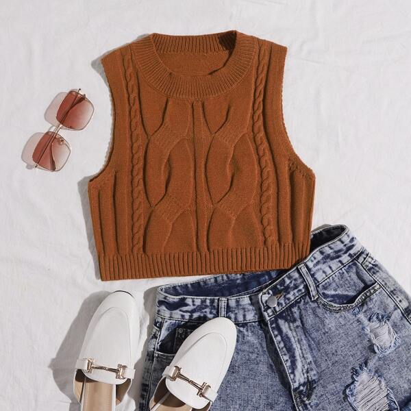 

Cable Knit Sweater Vest, Brown