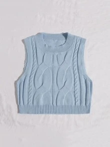 SHEIN Unity 纜繩針織毛衣背心 - 淺藍色 - 查看 3