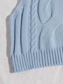 SHEIN Unity 纜繩針織毛衣背心 - 淺藍色 - 查看 5