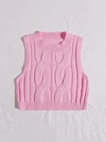 SHEIN Unity Chaleco jersey tejido de cable - Rosa Pálido - Ver 5