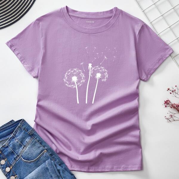 

Dandelion Print Short Sleeve Tee, Lilac purple