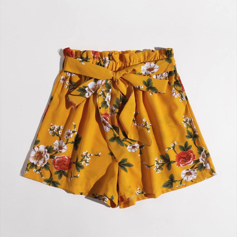 

Floral Paperbag Waist Shorts, Multicolor