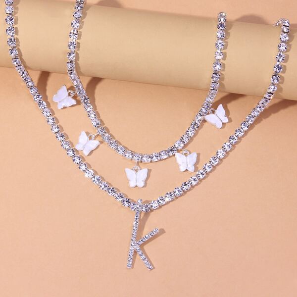 

2pcs Butterfly Charm Necklace, Silver